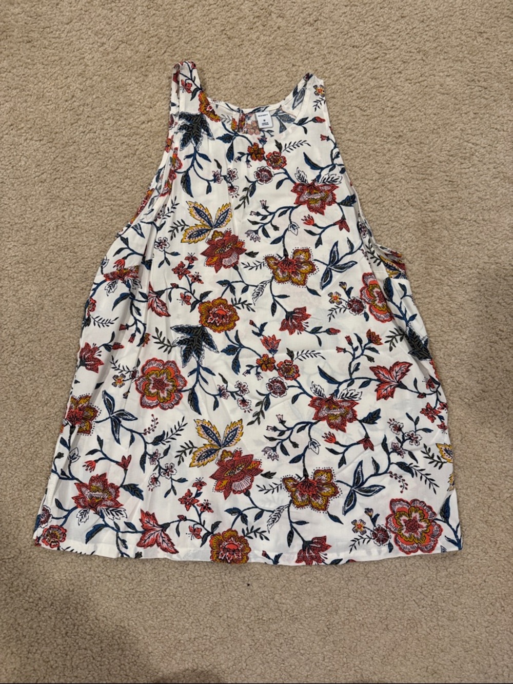 Old Navy White Floral Scoop Neck Tank with Multicolor Blooms